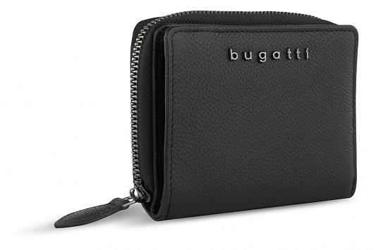 Кошелёк женский BUGATTI Bella, с RFID защитой, чёрный, воловья кожа/полиэстер, 12х2,5х9,5 см 49482101