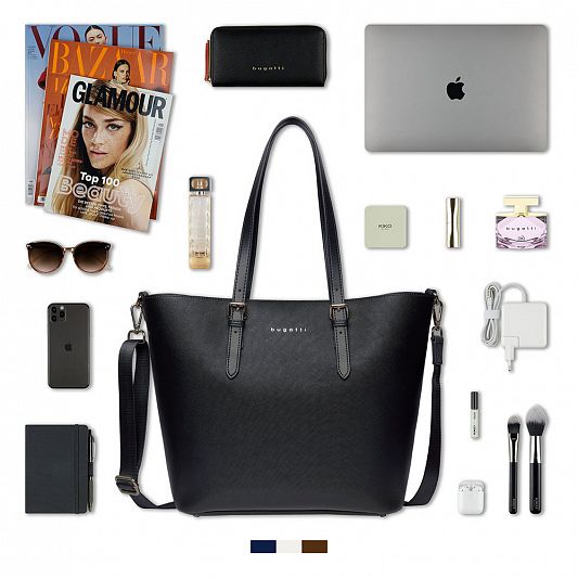 Сумка-шоппер женская BUGATTI Ella, черная, полиуретан, 47,5х12х32 см 493625S01