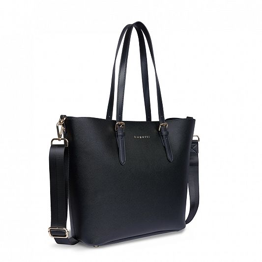 Сумка-шоппер женская BUGATTI Ella, черная, полиуретан, 47,5х12х32 см 493625S01