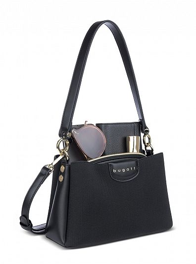 Сумка женская наплечная BUGATTI Leah, черная, полиуретан, 23х9х14,5 см 49605201