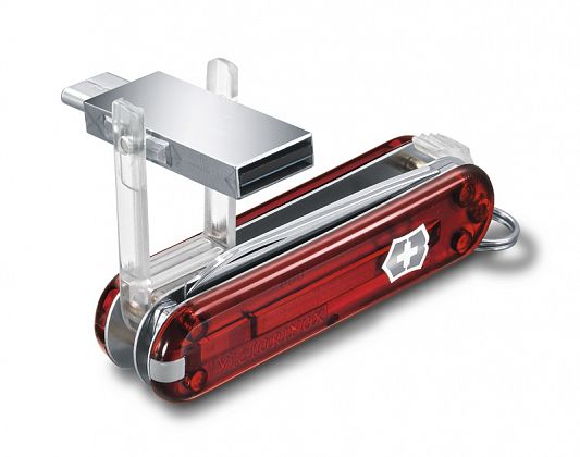 Нож-брелок Victorinox@work 58 мм с USB 3.0/3.1 полупрозрачный красный 4.6235.TG16B1