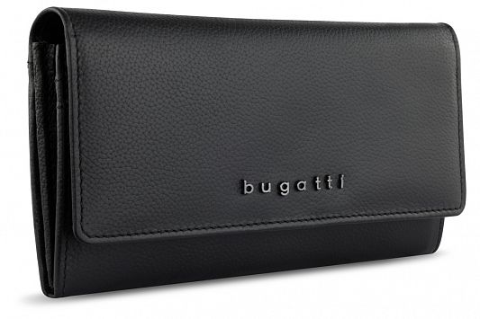 Кошелёк женский BUGATTI Bella, с RFID защитой, чёрный, воловья кожа/полиэстер, 19х3х10 см 49482401