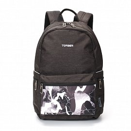 Рюкзак TORBER GRAFFI, серый с карманом черно-белого цвета, полиэстер, 44 х 31 х 18 см T2671-BL-G 
