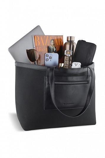 Сумка-тоут женская большая BUGATTI Elena, черная, канвас, полиуретан, 58 x 22 x 31,5 см 49598001