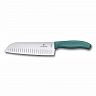 Нож сантоку VICTORINOX Swiss Classic, рифлёное лезвие 17 см, зелёный 6.8524.17C1B