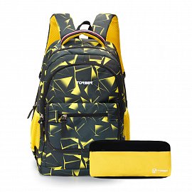 Рюкзак TORBER CLASS X, черно-желтый с орнаментом, полиэстер, 45 x 30 x 18 см + Пенал в подарок! T2743-YEL-P 