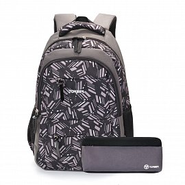 Рюкзак TORBER CLASS X, серый с орнаментом, полиэстер, 45 x 30 x 18 см + Пенал в подарок! T2602-GRE-P 
