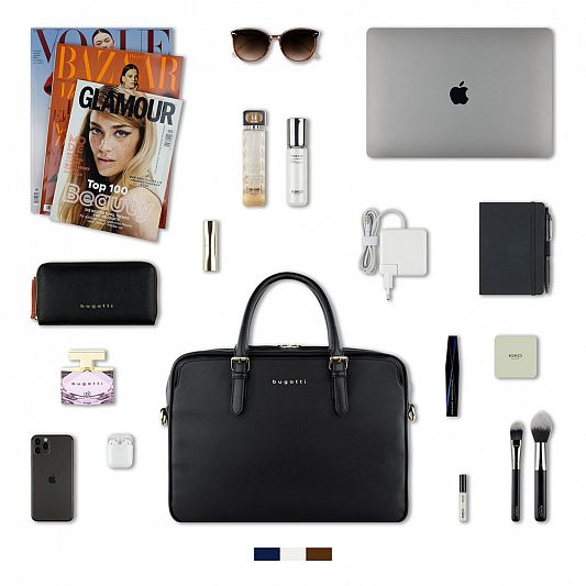 Портфель женский BUGATTI Ella 15', черный, полиуретан, 38х6х27,5 см 496626S01