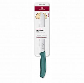 Нож для хлеба VICTORINOX Swiss Classic, волнистое лезвие 21 см, зелёный 6.8634.21C1B 