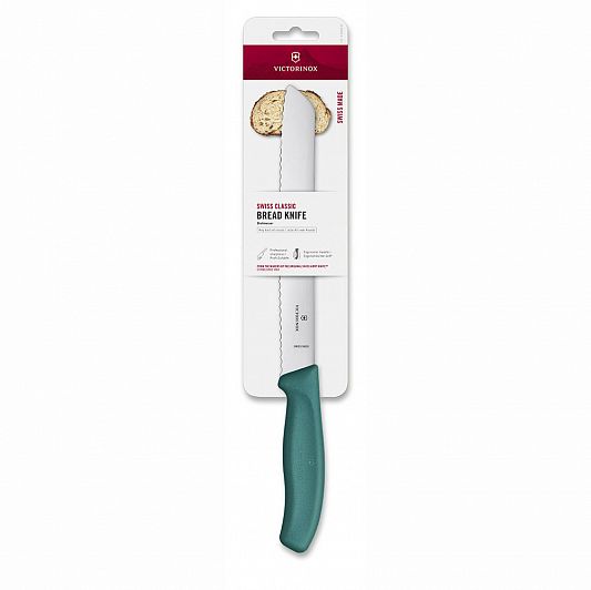 Нож для хлеба VICTORINOX Swiss Classic, волнистое лезвие 21 см, зелёный 6.8634.21C1B
