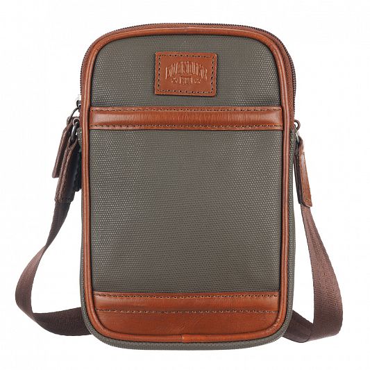 Сумка через плечо KLONDIKE "URBAN", натуральная кожа/канвас, оливковый/коричневый цвет, 12 х 19 х 4,5 см KD1402-02
