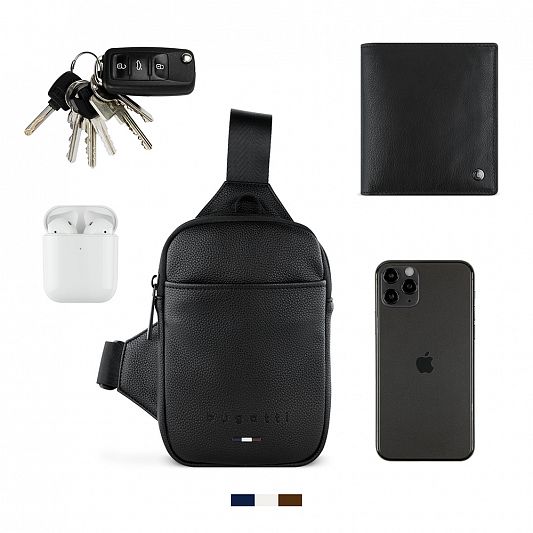 Сумка кросс-боди мужская BUGATTI RICO, черная, полиуретан, 15х3х20 см 49471001