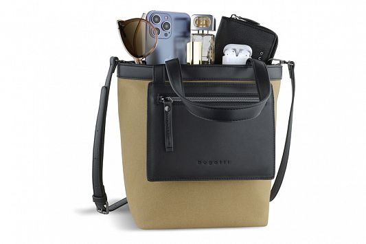 Сумка-тоут женская маленькая BUGATTI Elena, песочная, канвас, полиуретан, 33 x 15,5 x 24 см 49598245