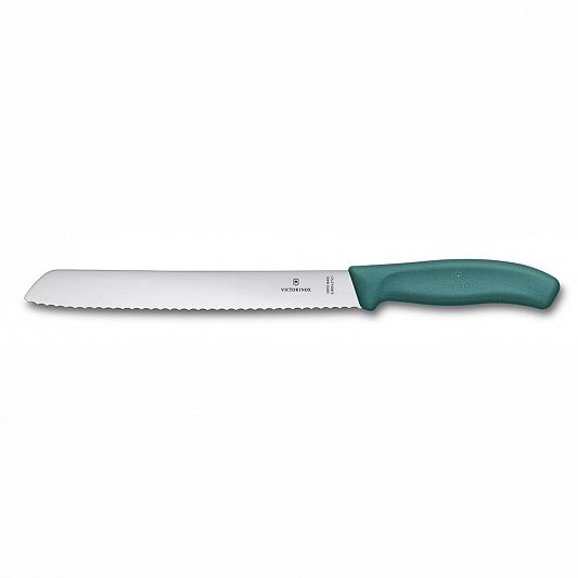 Нож для хлеба VICTORINOX Swiss Classic, волнистое лезвие 21 см, зелёный 6.8634.21C1B