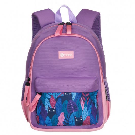 Рюкзак TORBER CLASS X Mini, сиреневый/розовый с орнаментом, полиэстер 900D + Мешок для обуви в подар T1801-23-Lil