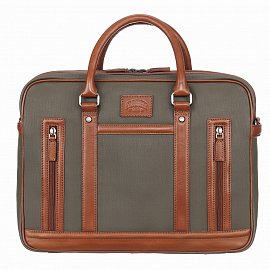 Портфель KLONDIKE "URBAN", натуральная кожа/канвас, оливковый/коричневый цвет, 39 х 30 х 10 см KD1404-02 