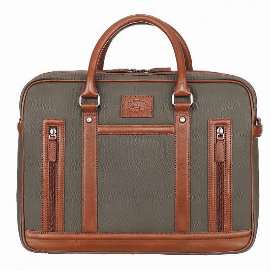 Портфель KLONDIKE "URBAN", натуральная кожа/канвас, оливковый/коричневый цвет, 39 х 30 х 10 см KD1404-02