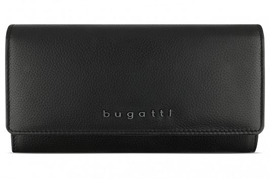 Кошелёк женский BUGATTI Bella, с RFID защитой, чёрный, воловья кожа/полиэстер, 19х3х10 см 49482401
