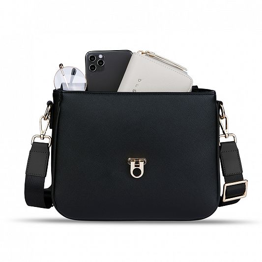 Сумка женская BUGATTI Ella, черная, полиуретан, 29х10х22 см 496634S01