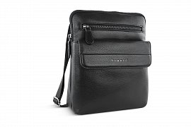 Сумка наплечная мужская BUGATTI Nome, черная, воловья кожа/полиэстер, 21х6х25 см, 2,5 л 49161201 