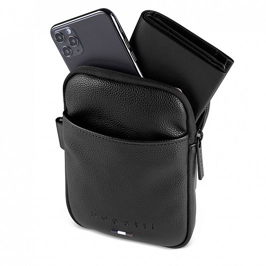 Сумка кросс-боди мужская BUGATTI RICO, черная, полиуретан, 15х3х20 см 49471001