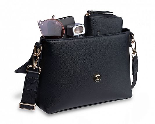 Сумка наплечная женская BUGATTI Ella, черная, полиуретан, 27х9х20,5 см 496628S01