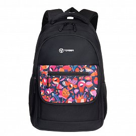 Рюкзак TORBER CLASS X, чёрный с орнаментом, 45 x 30 x 18 см + Мешок для сменной обуви в подарок! T2743-23-Bl 