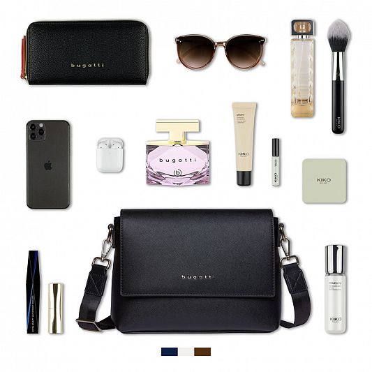 Сумка наплечная женская BUGATTI Ella, черная, полиуретан, 27х9х20,5 см 496628S01