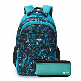 Рюкзак TORBER CLASS X, голубой с орнаментом, полиэстер, 45 x 30 x 18 см + Пенал в подарок! T2602-BLU-P 
