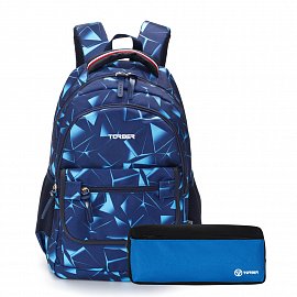 Рюкзак TORBER CLASS X, темно-синий с орнаментом, полиэстер, 45 x 30 x 18 см + Пенал в подарок! T2743-NAV-BLU-P 